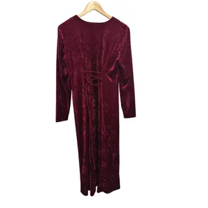 Vintage 90s TR Bentley Burgundy Crushed Velvet Lace Up Maxi Dress 10 Whimsygoth thumbnail 3