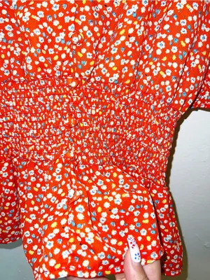 Sienna Sky Bright Orange Floral Smocked Peplum Short Sleeve Blouse thumbnail 4