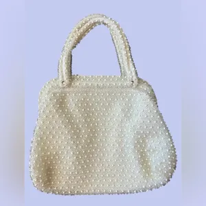 Vintage 40s 50s Corde Bead handbag bridal heirloom evening bag thumbnail 4