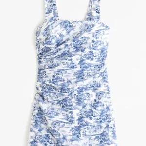 ✨Abercrombie & Fitch Linen-Blend Ruched Squareneck Mini Sz Medium Dress✨ thumbnail 3