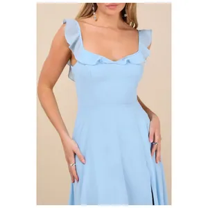 NWT Lulus Dreamy Admiration Light Blue Ruffled Maxi Dress Bridesmaid Formal XS thumbnail 9