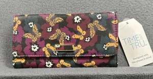 Time and Tru Checkbook Wallet Butterfly Floral Clutch Organizer Wallet NWT thumbnail 1