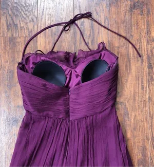 Amsale • plum silk chiffon dress bridesmaid crinkle halter purple formal G425C thumbnail 9