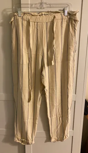 H&M Beige Striped Linen Flowy Tie Pants thumbnail 2