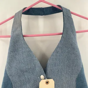 FREE PEOPLE x TRICIA FIX Split Denim Vest Size Extra Small Patchwork Halter NWT thumbnail 15