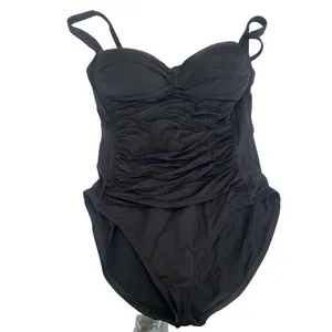 La Blanca Women's One Piece Swimsuit Black Strapless Halter Ruched Size 12 thumbnail 2