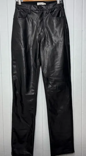Abercrombie‎ & Fitch 90's Straight Ultra High Rise Faux Leather Black Pants 26 thumbnail 1