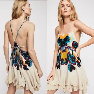 Free People Women's Sweet Lucy Slip Sun Dress Embroidered Tasseled Size XS Multi thumbnail 2