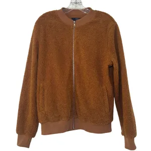 Mirol Womens Teddy Fleece Zip Up Bomber Jacket Brown Caramel Size Medium neutral thumbnail 1