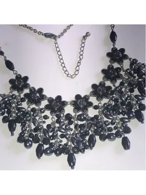 Gunmetal Gray Dark Black Metal Floral Beaded Boho Statement Necklace thumbnail 3