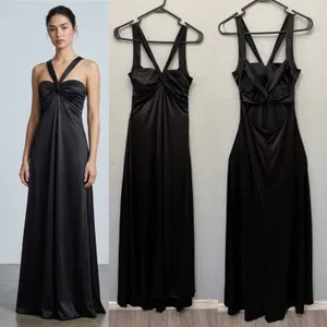 Windsor Maxi Dress Siz XS Black Satin Twist Front Crisscross Back 3/4 Homecoming thumbnail 2