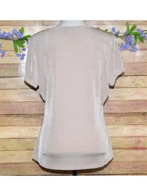 Another Love Ladies Beige Blouse Top Size L Shiny Slinky Neutral Career thumbnail 5