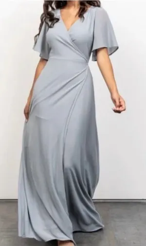 BALTIC BORN Flutter Sleeve Maxi Wrap Dress in Dusty Blue Gray Size S thumbnail 1