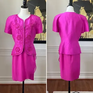 Vintage Constance Saunders Silk Jacket Wrap Skirt Raspberry 10 Pink thumbnail 2