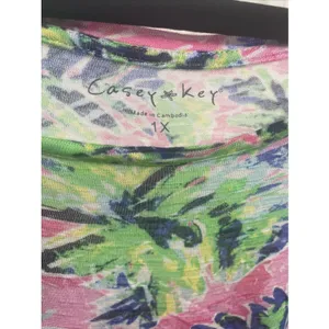 Casey Key Tropical‎ Palm Tree Top Womens 1X Pink Green Rayon Tie Sleeve Resort L thumbnail 5