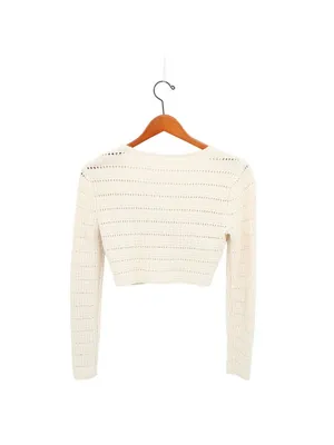 Reformation Piero Open Knit Cropped Cream Cardigan Sweater Boho XS thumbnail 5