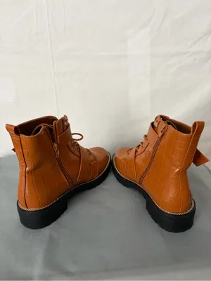 ASOS Design Brown Croc Embossed Combat Ankle Boots Buckle women’s size 7(B219) thumbnail 5