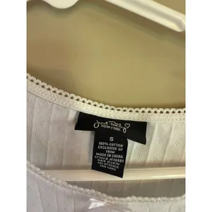 Just Polly New York White Pointelle Baby Tee Lace Trim Bow Top Small‎ JK19481 thumbnail 2