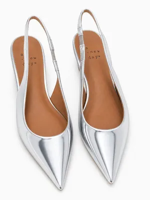 NWT A New Day Silver Pointed Toe Slingback Flats 6.5 thumbnail 2
