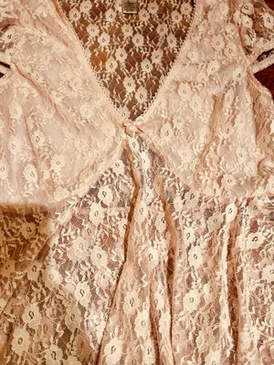 NWOT BABY PINK Lace see through Cap Sleeve Babydoll high low Top size L thumbnail 11