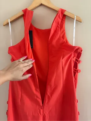 Lulus Masterfully Mod Bright Orange Side Button Midi Dress Size XL Sleeveless thumbnail 9