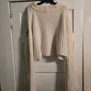 Free People Cream & Brown Patterned Crewneck Sweater thumbnail 3