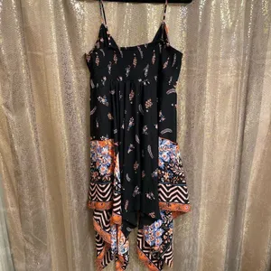 Express Black Orange Paisley Floral Handkerchief Dress, Large‎ thumbnail 3