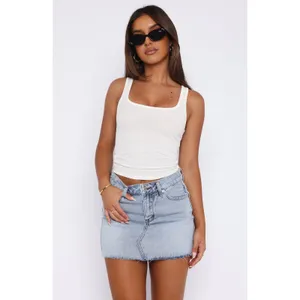 White Fox "Love To Dream" Denim Mini Skirt in a Light Blue Wash size large thumbnail 3