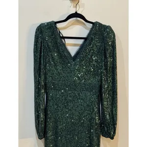 Xscape Long Sleeve Long V-Neck All Over Sequin‎ Gown Green Size 6 Formal thumbnail 5