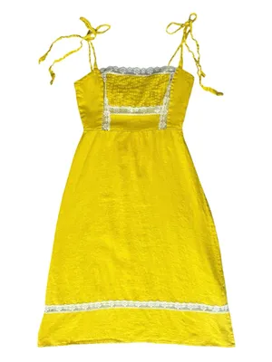 Reformation Women’s Square Neck Yellow Lace Tie Strap Sundress Mini Dress Rare thumbnail 8