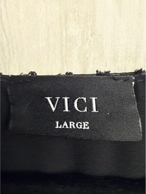 VICI Women’s Large Black Chevron Sheer Balloon Sleeve Blouse USA thumbnail 5
