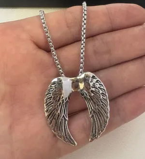 Angel Wings Pendant Necklace for Men Women Streetwear Punk Hip Hop Unisex Style thumbnail 4