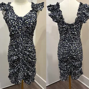 Dress‎ Forum Navy Blue Daisy Ditsy Floral Ruched Ruffle Flounce Mini Dress Small thumbnail 3