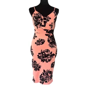 Haute Monde NWT Women Velvet Flocked Floral Cutout Midi Bodycon Dress Whimsigoth Dark Fairy thumbnail 4