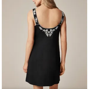 J.Crew Embroidered Linen Shift Dress Mini Boho Resort Vacation Black US 4 NWT thumbnail 3