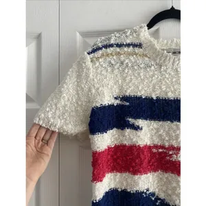Western Connection Vintage Popcorn‎ Knit Sweater Womens Size M White Striped 80s thumbnail 2