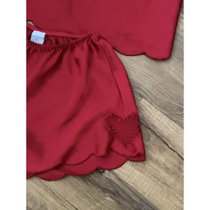 Retro Mystique Red Satin Heart Sheer Pajama Set Y2K Small Camisole Shorts‎ thumbnail 2