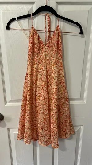 90s orange swirl halter-neck dress thumbnail 1