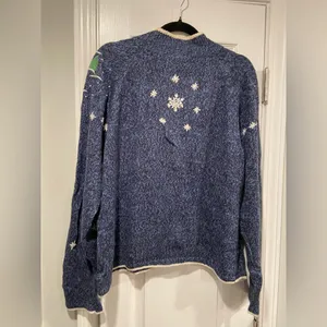 VTG Erika Size PXL Christmas Cardigan Sweater Zip Front Snowman Winter Cotton thumbnail 8