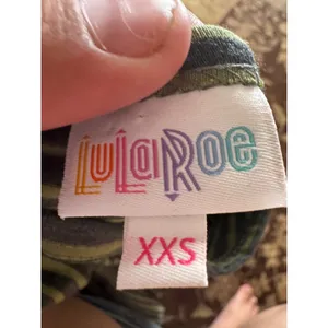 LuLaRoe Carly Dress XXS Green Grey Striped Bell Sleeve Ruffle Hem New With Tags thumbnail 3