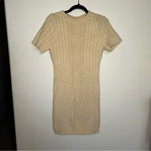 Pol NwT After Hours Cable Knit Tan Short Sleeve Open Back Sweater‎ Dress thumbnail 2