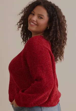 Arula Haisley Deep Red Chenille Waffle Sweater NWT 1X thumbnail 1