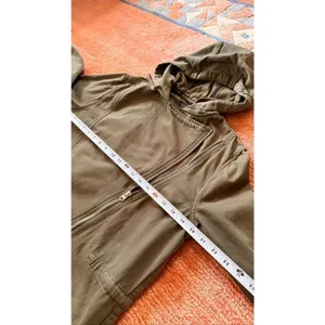 Topshop Khaki Hooded Utility Jacket Asymmetrical Zip Cotton Size US 4 thumbnail 4