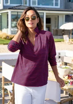 Frank & Eileen Patrick Popover Navy Red Striped Cotton Tee Lab Shirt Size Medium thumbnail 1