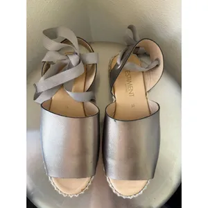 VESTIMENT Metallic Grey Espadrille Flatform Sandals Ribbon Tie Shoes Womens 6US thumbnail 5