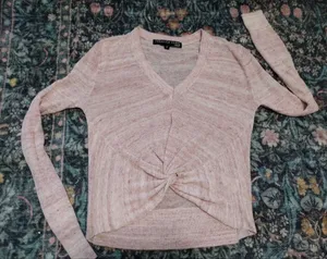 Veronica Beard Pink Twist-Front V-Neck Sweater thumbnail 1
