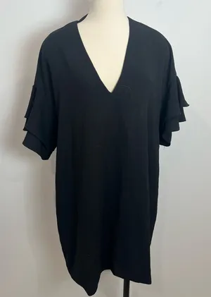 Zara Women Black V-Neck Flutter Sleeve Dress thumbnail 1