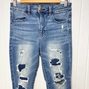 American Eagle‎ Outfitters Ripped Blue Skinny Jeans size 8 Regular thumbnail 2