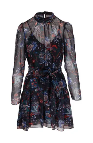 Veronica Beard Sheer Outer Layer Black and Red Floral Dress thumbnail 1
