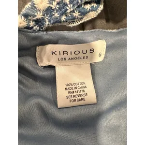 Kirious Los Angeles Eyelet Ruffle Strap Crop Top Women Medium Blue White Cotton thumbnail 8